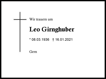 Traueranzeige von Leo Girnghuber von Region Berchtesgadener Land