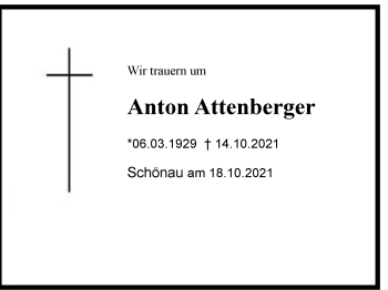 Traueranzeige von Anton Attenberger von Region Berchtesgadener Land 