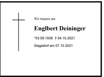 Traueranzeige von Englbert Deininger von Region Chiemgau