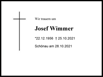 Traueranzeige von Josef Wimmer von Berchtesgaden