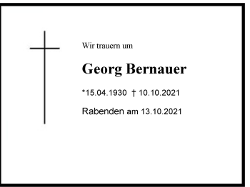 Traueranzeige von Georg Bernauer von Region Chiemgau