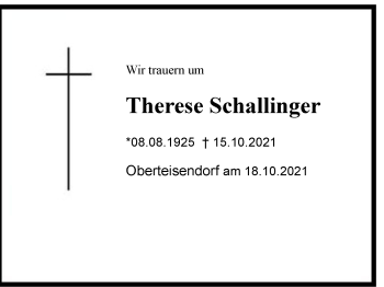 Traueranzeige von Therese Schallinger von Region Berchtesgadener Land 