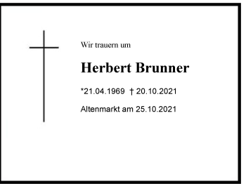 Traueranzeige von Herbert Brunner von Chiemgau