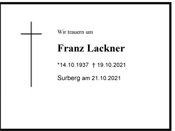 Traueranzeige von Franz Lackner von Region Chiemgau