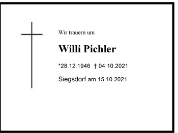 Traueranzeige von Willi Pichler von Region Chiemgau