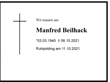 Traueranzeige von Manfred Beilhack von Region Chiemgau