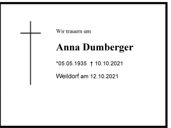 Traueranzeige von Anna Dumberger von Region Berchtesgadener Land 