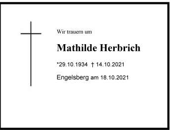 Traueranzeige von Mathilde Herbrich von Region Chiemgau