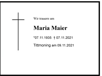 Traueranzeige von Maria Maier von Chiemgau