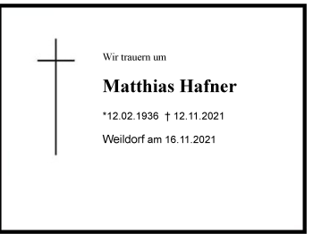 Traueranzeige von Matthias Hafner von Berchtesgaden