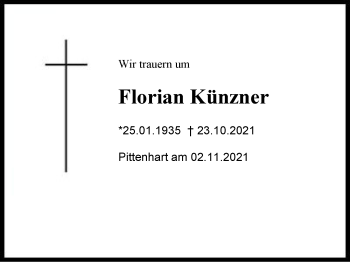 Traueranzeige von Florian Künzner von Chiemgau