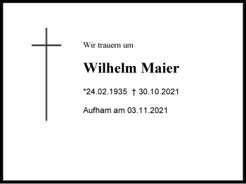 Traueranzeige von Wilhelm Maier von Berchtesgaden