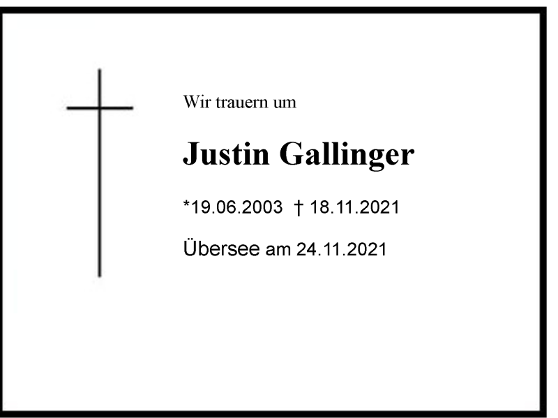  Traueranzeige für Justin Gallinger vom 24.11.2021 aus Chiemgau
