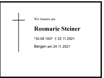 Traueranzeige von Rosmarie Steiner von Chiemgau