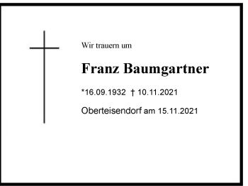 Traueranzeige von Franz Baumgartner von Berchtesgaden