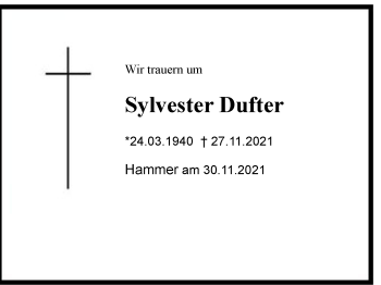 Traueranzeige von Sylvester Dufter von Chiemgau