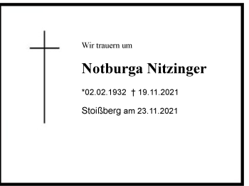 Traueranzeige von Notburga Nitzinger von Berchtesgaden