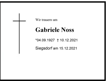 Traueranzeige von Gabriele Noss von Chiemgau