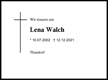 Traueranzeige von Lena Walch von Region Berchtesgadener Land