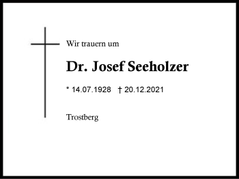 Traueranzeige von Josef Seeholzer von Region Traunstein