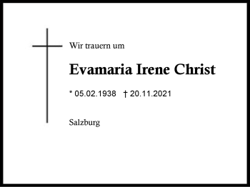 Traueranzeige von Evamaria Irene Christ von Region Berchtesgadener Land