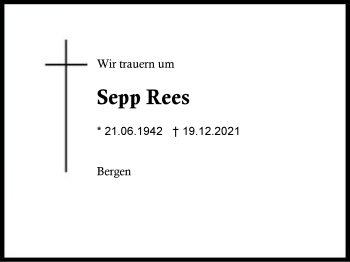 Traueranzeige von Sepp Rees von Region Chiemgau