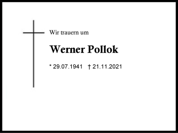 Traueranzeige von Werner Pollok von Region Chiemgau