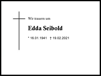 Traueranzeige von Edda Seibold von Region Berchtesgadener Land