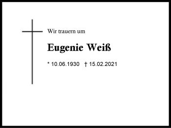 Traueranzeige von Eugenie Weiß von Region Berchtesgadener Land