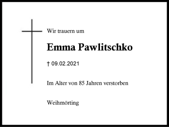 Traueranzeige von Emma Pawlitschko von Region Berchtesgadener Land