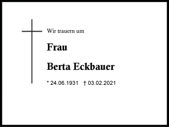 Traueranzeige von Berta Eckbauer von Region Berchtesgadener Land