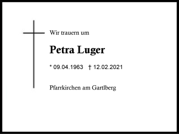 Traueranzeige von Petra Luger von Region Berchtesgadener Land