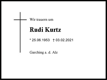 Traueranzeige von Rudi Kurtz von Region Berchtesgadener Land