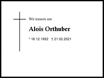 Traueranzeige von Alois Orthuber von Region Berchtesgadener Land