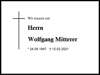 Traueranzeige von Wolfgang Mitterer von Region Berchtesgadener Land