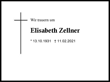 Traueranzeige von Elisabeth Zellner von Region Berchtesgadener Land
