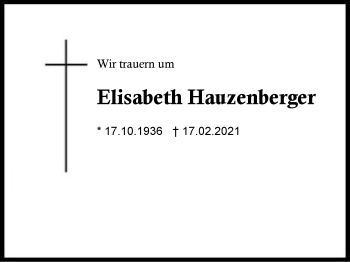 Traueranzeige von Elisabeth Hauzenberger von Region Berchtesgadener Land