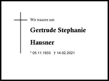 Traueranzeige von Gertrude Stephanie Hausner von Region Berchtesgadener Land