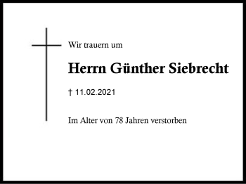 Traueranzeige von Günther Siebrecht von Region Berchtesgadener Land