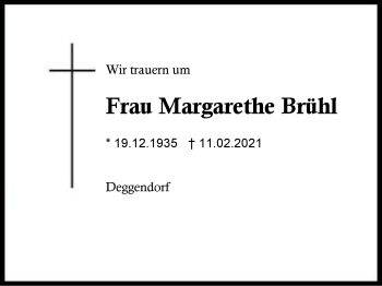 Traueranzeige von Margarethe Brühl von Region Berchtesgadener Land