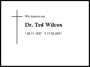 Traueranzeige von Ted Wilcox von Region Berchtesgadener Land