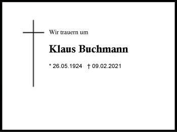 Traueranzeige von Klaus Buchmann von Region Berchtesgadener Land