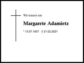Traueranzeige von Margarete Adamietz von Region Berchtesgadener Land