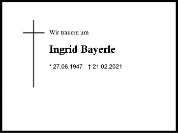 Traueranzeige von Ingrid Bayerle von Region Berchtesgadener Land