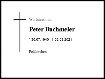 Traueranzeige von Peter Buchmeier von Region Berchtesgadener Land