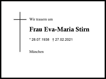 Traueranzeige von Eva-Maria Stirn von Region Berchtesgadener Land