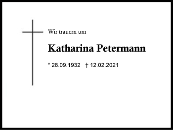 Traueranzeige von Katharina Petermann von Region Berchtesgadener Land