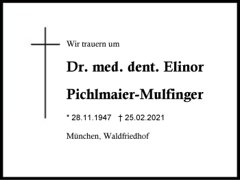 Traueranzeige von Elinor Pichlmaier-Mulfinger von Region Berchtesgadener Land