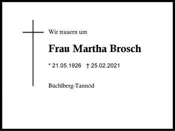 Traueranzeige von Martha Brosch von Region Berchtesgadener Land