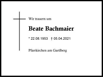 Traueranzeige von Beate Bachmaier von Region Berchtesgadener Land